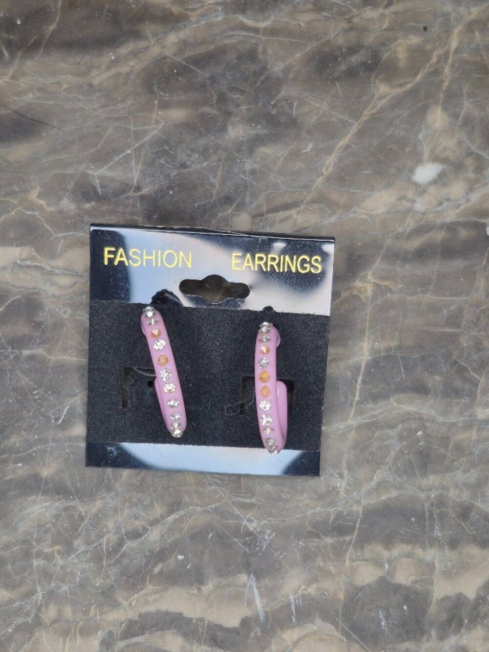 Acrylic Pink Hoop Earrings W/ Fake Gems Never Worn
